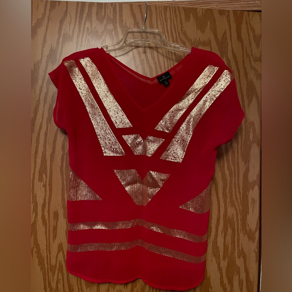 Red with Gold Aztec Sequin Top